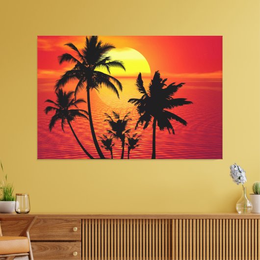 Toile Amazing sunset with palms on tropical beach (Insitu(Salon))