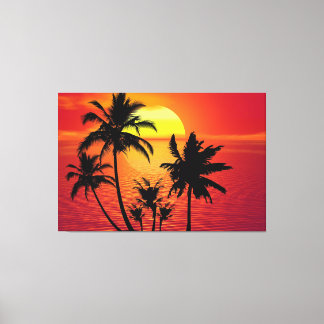 Toile Amazing sunset with palms on tropical beach