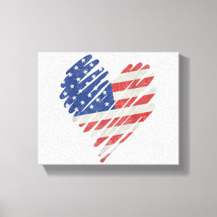 Toile American Flag Heart Rouge Blanc Bleu bleu mignon 4