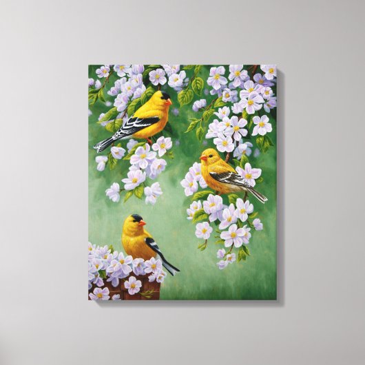 Toile American Goldfinches & Pink Apple Blossings (Recto)