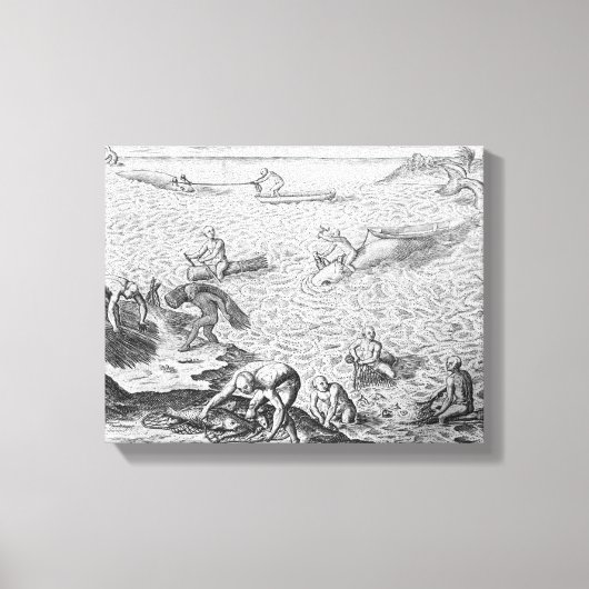 Toile American Indian method of whaling, from an account (Recto)