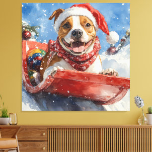 Toile American Staffordshire en traîneau de Noël
