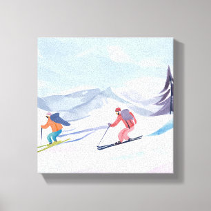 Toile Amis de ski Belle montagne de ski à l'aquarelle