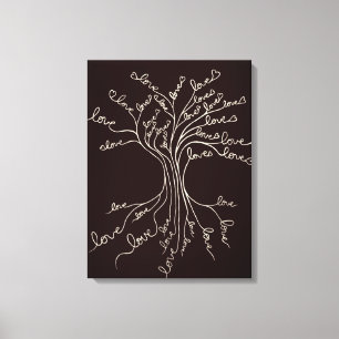 Toile Amour Arbre de Vie Nature Coeurs Brown Cute Rustiq