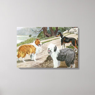 Toile Amoureux de les chiens vintages Art Collie Trio