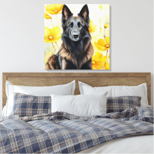 Toile Amoureux du chien Tervuren belge et Pavots