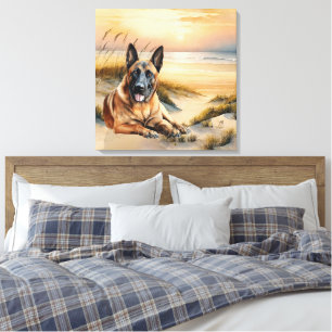 Toile Amoureux du Malinois belge Plage de sable