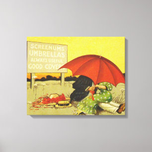 Toile Amoureux parasol vintage plage 