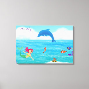 Toile Amusement dans le soleil Mermaid Dolphin Beach Per