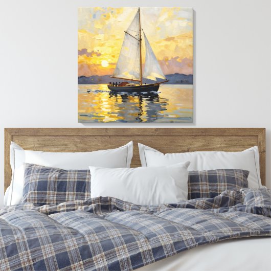 Toile An Impasto Illustration of a Sailboat at Sunset (Insitu(Chambre))