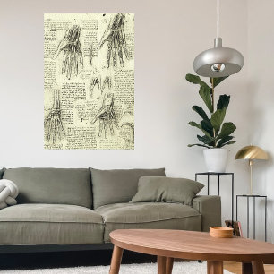 Toile Anatomie de la main humaine par Léonard de Vinci