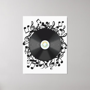 Toile Ancien disque de vinyle et notes musicales