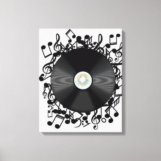 Toile Ancien disque vinyle et notes de musique (Recto)