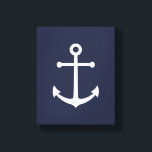 Toile Ancre bleue marine<br><div class="desc">Toile marine minimaliste moderne avec ancre blanche sur arrière - plan bleu marine. Parfait comme décor de maison de plage, cadeau de ménage et plus encore.</div>