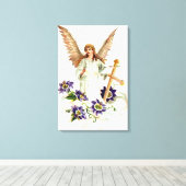 Toile Ange avec croix et fleurs de clématite (Insitu (Plancher de Bois))