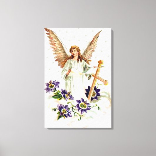 Toile Ange avec croix et fleurs de clématite (Recto)