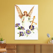 Toile Ange avec croix et fleurs de clématite (Insitu(Salon))