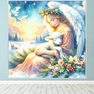 Toile Ange de Noël avec agneau dans la paix hivernale