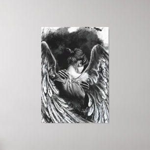 Toile Ange Girl Canvas Imprimer - Peinture noire et blan