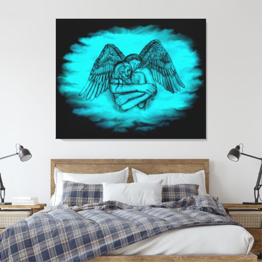 Toile Angel Eros en amour, design noir et vert (Insitu(Chambre))