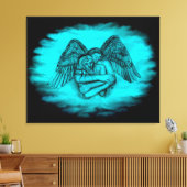 Toile Angel Eros en amour, design noir et vert (Insitu(Salon))