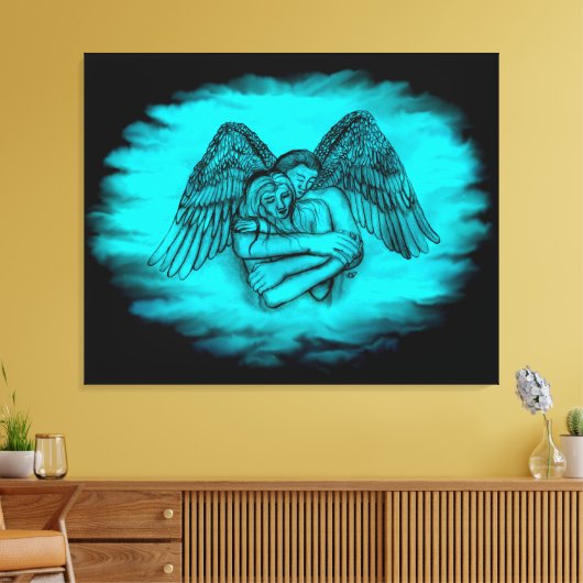 Toile Angel Eros en amour, design noir et vert (Insitu(Salon))