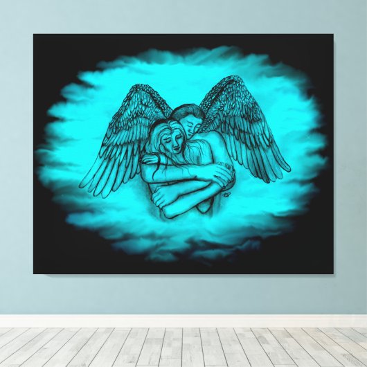 Toile Angel Eros en amour, design noir et vert (Insitu (Plancher de Bois))