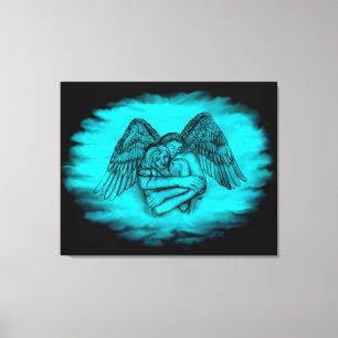 Toile Angel Eros en amour, design noir et vert