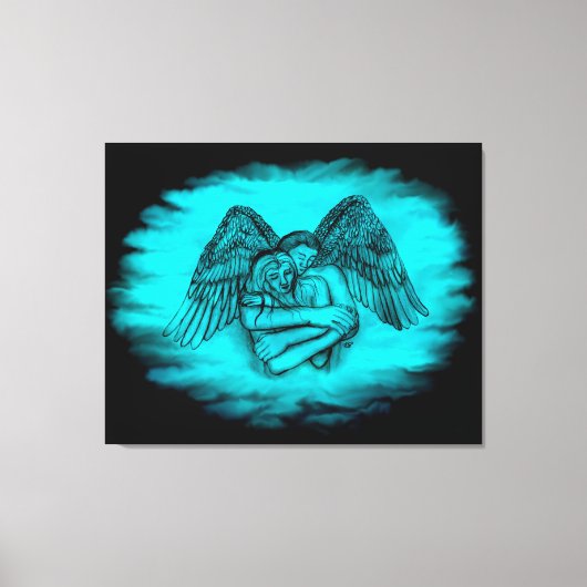 Toile Angel Eros en amour, design noir et vert (Recto)