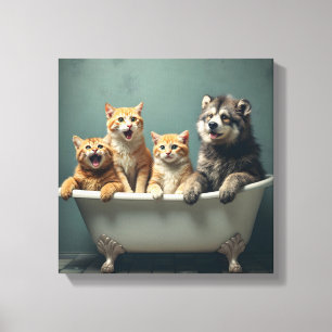 Toile Animaux amusants dans la baignoire