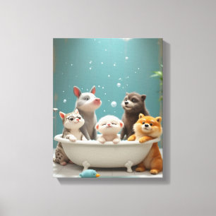 Toile Animaux amusants dans la baignoire
