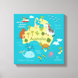 Toile Animaux Carte du monde Australie pour les enfants