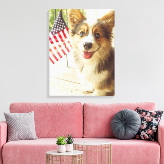 Toile Animaux de bébés cutest | American Flag Corgi (Insitu(Salon))