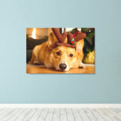 Toile Animaux de bébés cutest | Corgi Christmas Reindeer (Insitu (Plancher de Bois))