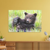Toile Animaux de bébés cutest | Cute Brown Bear Cub Joue (Insitu(Salon))