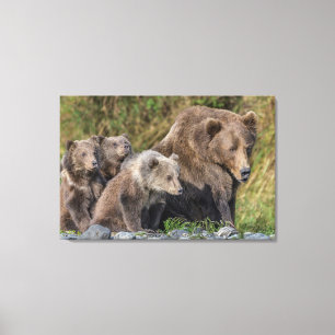Toile Animaux de bébés cutest Kodiak Mama Bear & Cubs