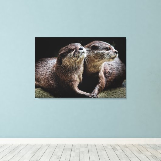 Toile Animaux de bébés cutest | Otters tenant les mains (Insitu (Plancher de Bois))