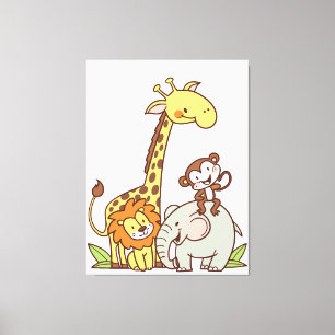 Toile Animaux de dessin animé mignons – Girafe, Lion & S