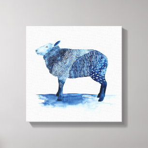 Toile Animaux de ferme de bleu de cobalt - moutons