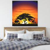 Toile Animaux sauvages sur le coucher de soleil de la sa (Insitu(Chambre))