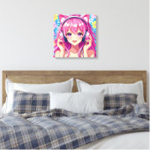 Toile Anime rose mignonne fille avec casque (Insitu(Chambre))