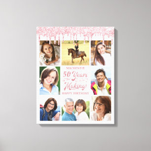 Toile Anniversaire 8 Photos Rose or rose Parties scintil