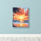 Toile Anse de l'Heure Dorée | Aquarelle Océan Tropicale (Insitu (Plancher de Bois))