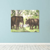 Toile Antique Elephant Rhino dans la jungle Imprimer (Insitu (Plancher de Bois))