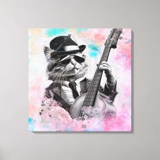 Toile *~ AP91 Percussionniste bleu rose Cool Cat DRUMMER (Recto)