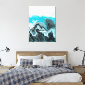 Toile Aqua Blue Grey et Black Waves Art moderne Abstrait (Insitu(Chambre))