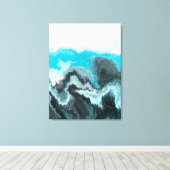 Toile Aqua Blue Grey et Black Waves Art moderne Abstrait (Insitu (Plancher de Bois))