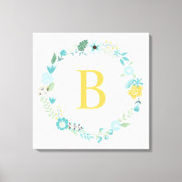 Aqua et Yellow Monogramme Floral Wreath