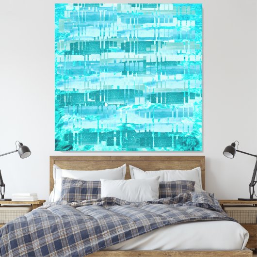 Toile Aqua Layered Ocean Abstract – Modern Turquoise (Insitu(Chambre))