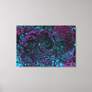 Toile Aqua Magenta et Noir Rétro Tourbillon Abstrait